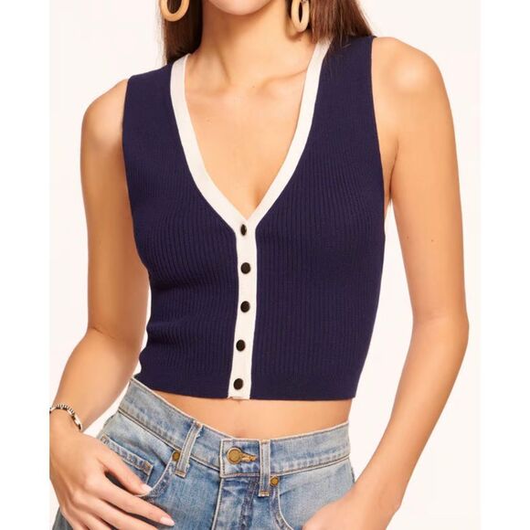 Ramy Brook Aiyana Colorblock Crop Tank Top Sweater XS in sample color cobalt blu - Picture 2 of 11